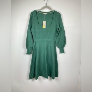 Boden Square Neck Knitted Midi Dress, Green, Size 6P